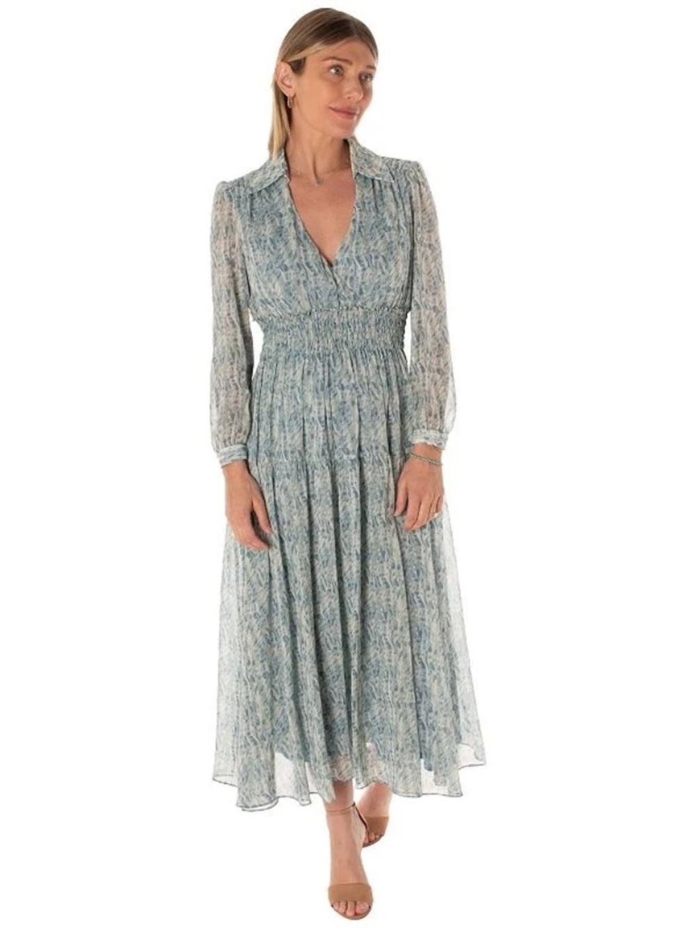 *Taylor* Women's Bright Green Smocked Waist Collared Midi Dress - Size 10